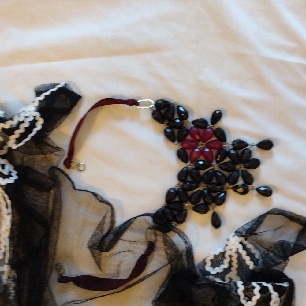 (A5) Beaded Bib Necklace With Maroon Satin Tie Back....